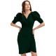 Women's Puff Sleeve V-Neck Bodycon Mini Dress - Green