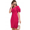 Women's Puff Sleeve V-Neck Bodycon Mini Dress - Hot Pink