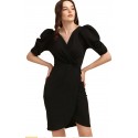Women's Puff Sleeve V-Neck Bodycon Mini Dress - Black